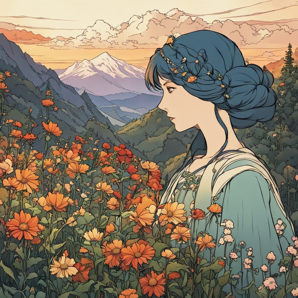 Medieval Wildflowers at Dawn in Anime Style