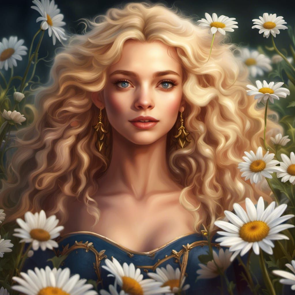 Medieval Princess with Blonde Hair in Daisies