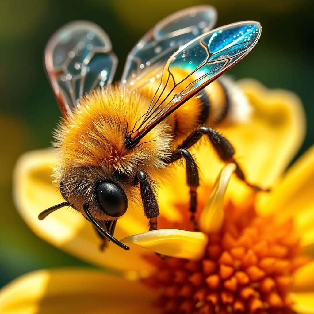 Vibrant Bee in Realistic Illustration Style