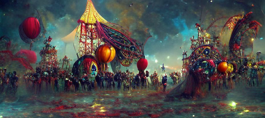 Polychromatic Carnival in Kinetic Pointillism Style