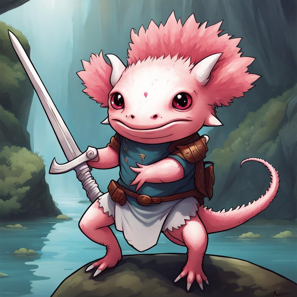 Axolotl Lizardfolk Anthro in Anime Art Style