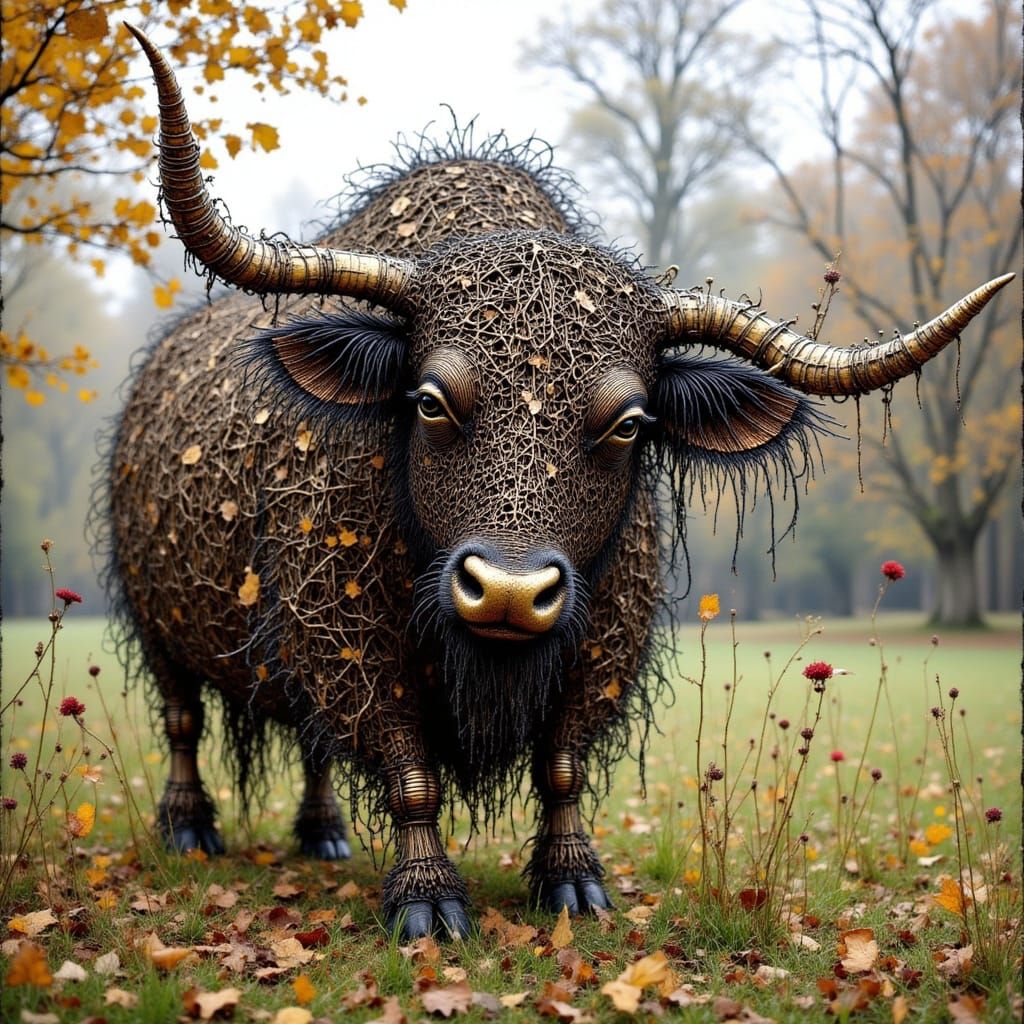 Victorian Wire Yak Sculpture in Park