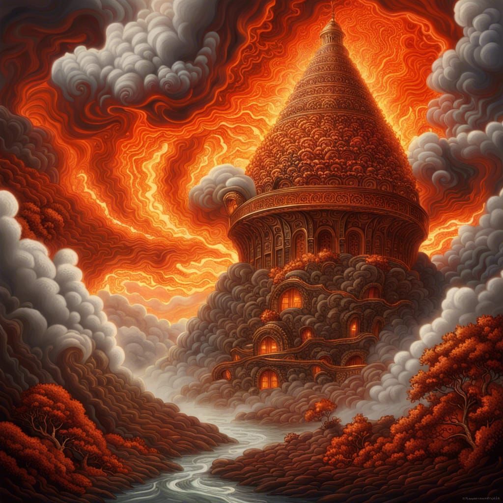 Rippling communal hive maze of clouds and smoke