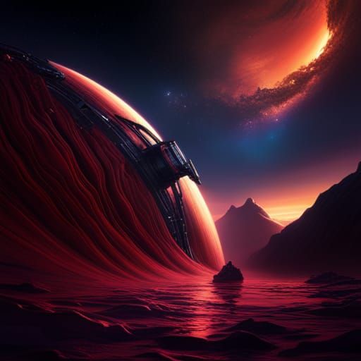 Ship Approaching Black Hole Event Horizon