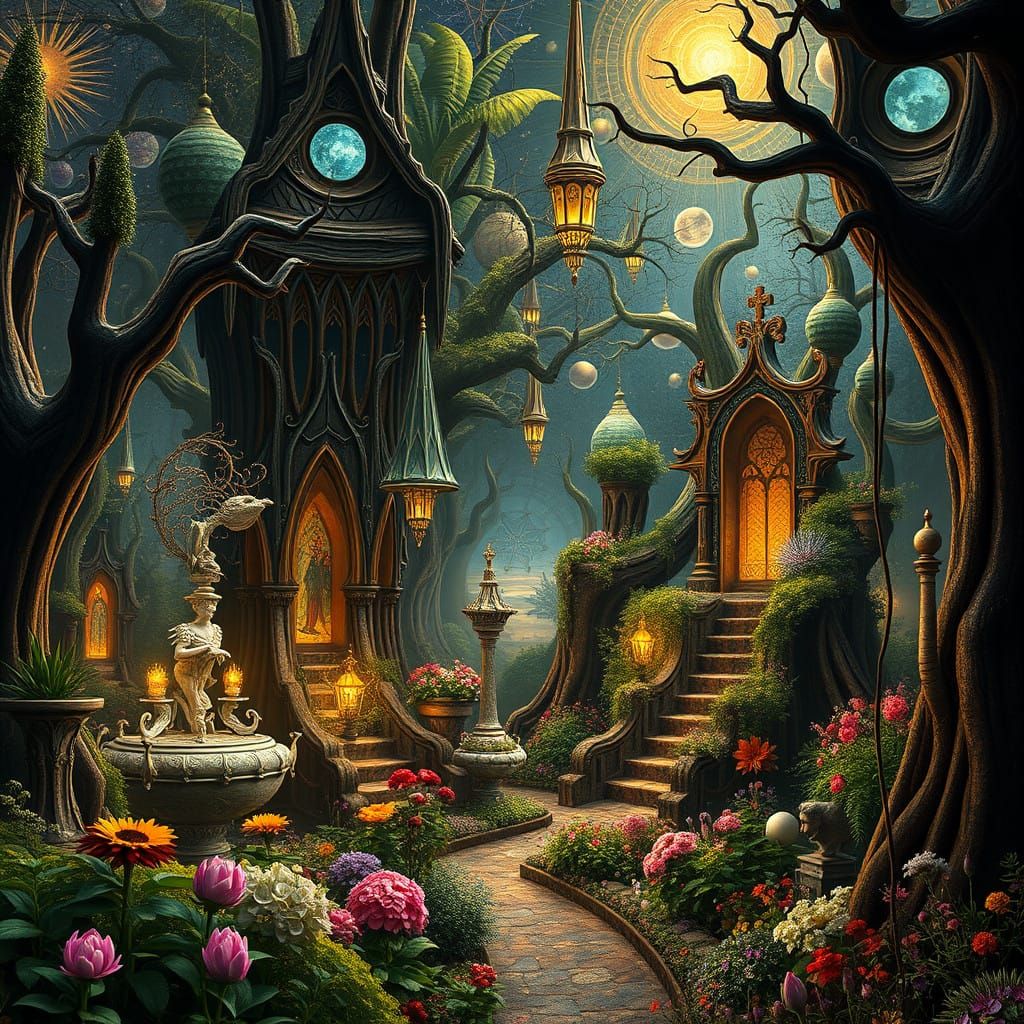 Ethereal Victorian Dreamscape in Cyberpunk Aesthetic