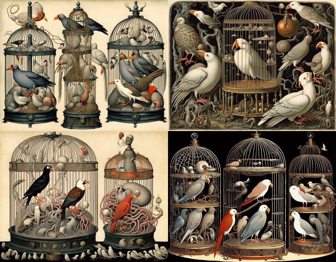 Surreal Bird Cage with Bizarre Organic Forms