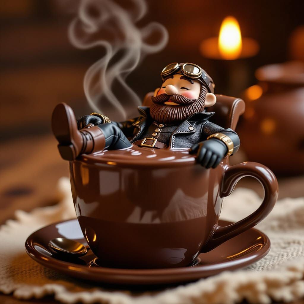 Biker Relaxing in Hot Chocolate Mug