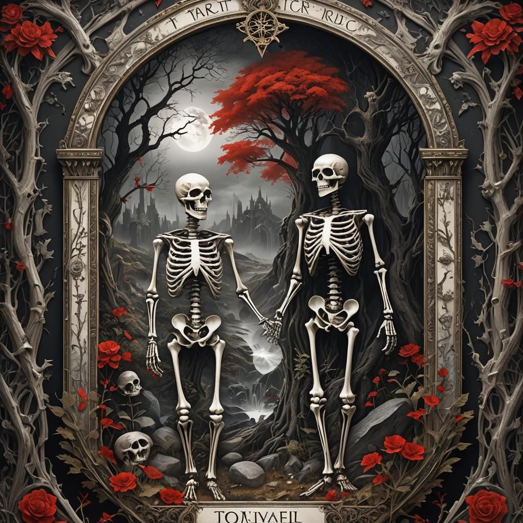 Dramatic Tarot Card: The World in Black, White, and Red