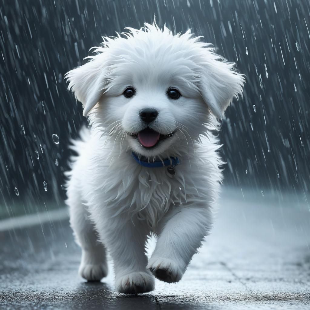 Happy Puppy in Rain: Soft Digital Anime Art
