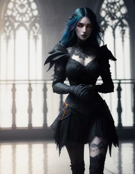 Beautiful gothic young lady dressed all in black& ethereal v...