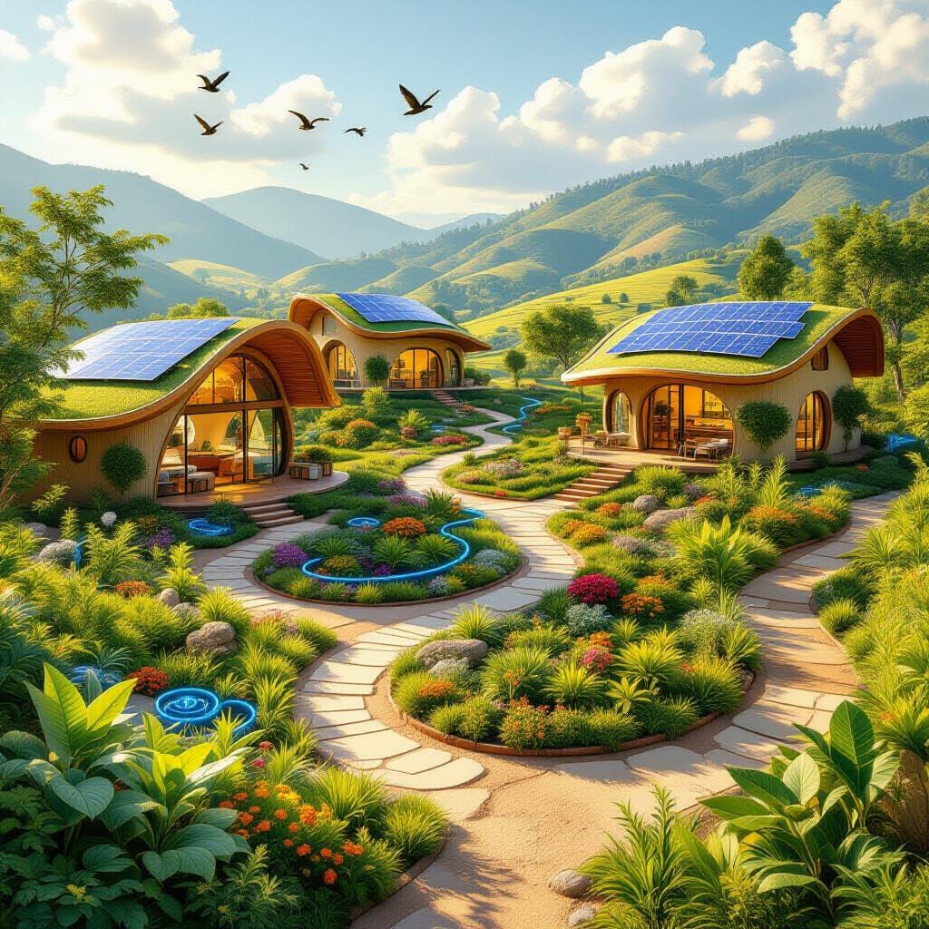 Solar-Powered Eco-Farm with Permaculture Gardens