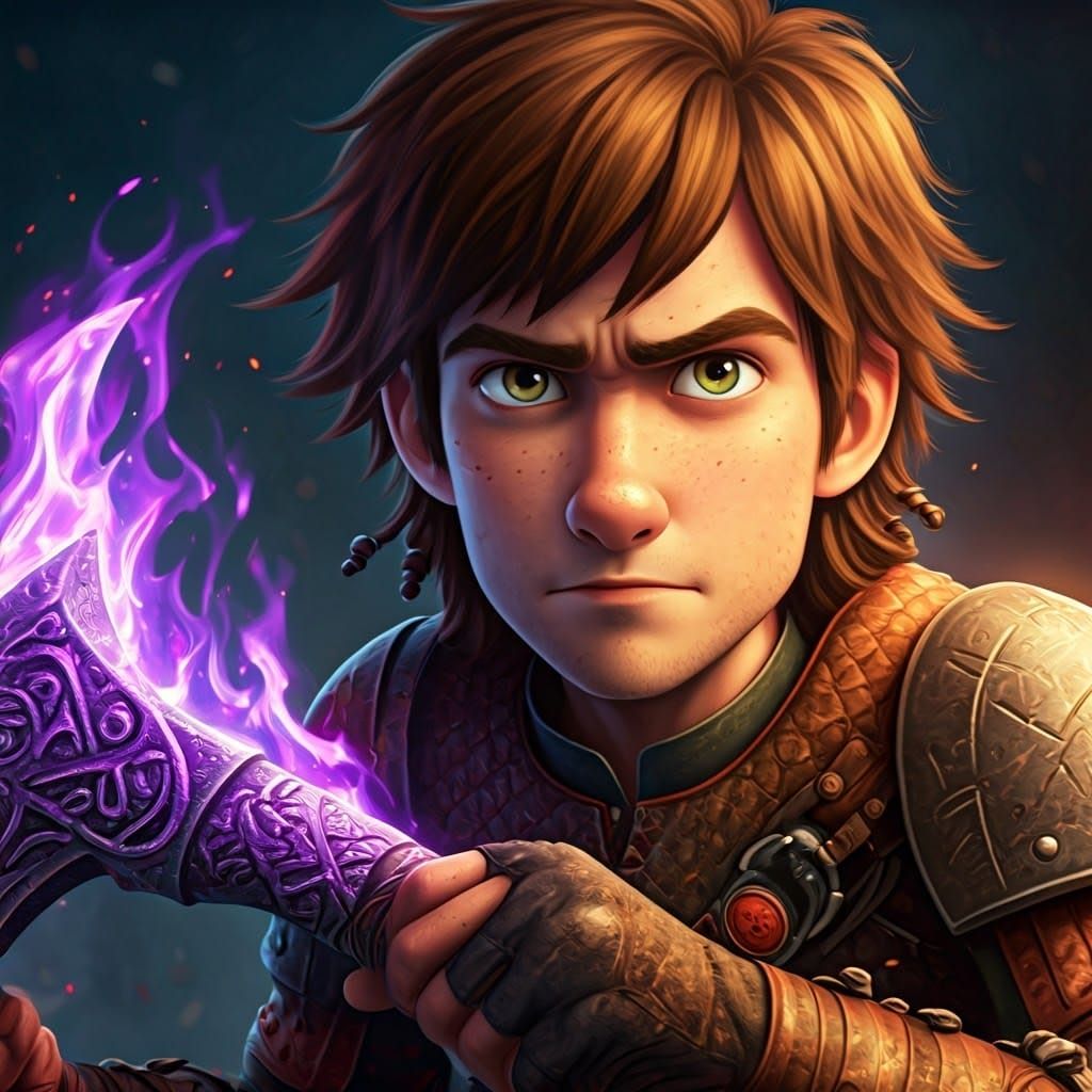 Determined Young Hiccup Haddock Wields Flame-Tipped Axe
