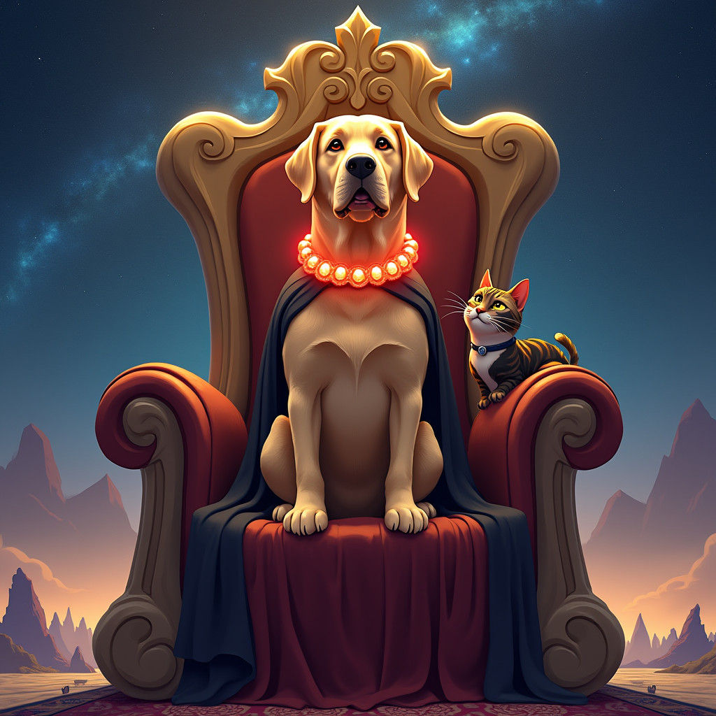 Labrador King on Bone Throne in Starry Galaxy