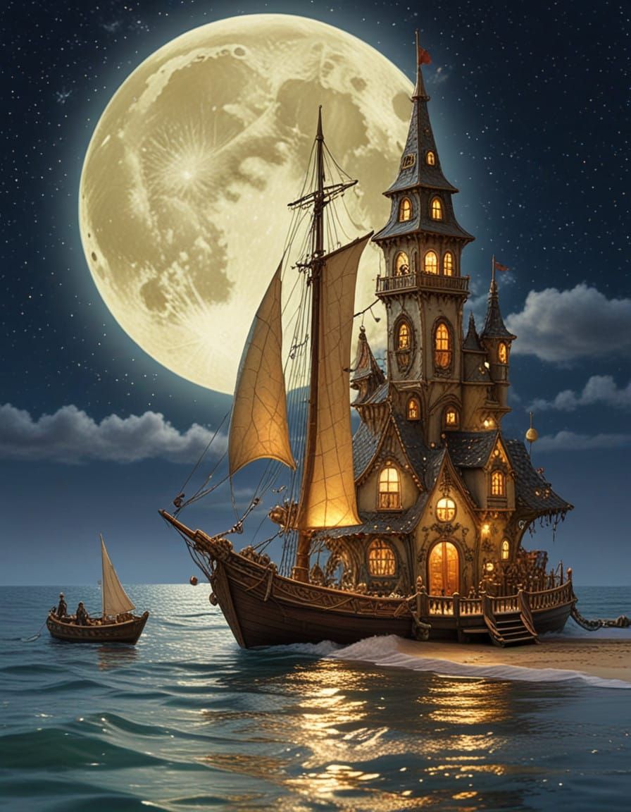 Surreal Winter Wonderland Village Under Starry Skies