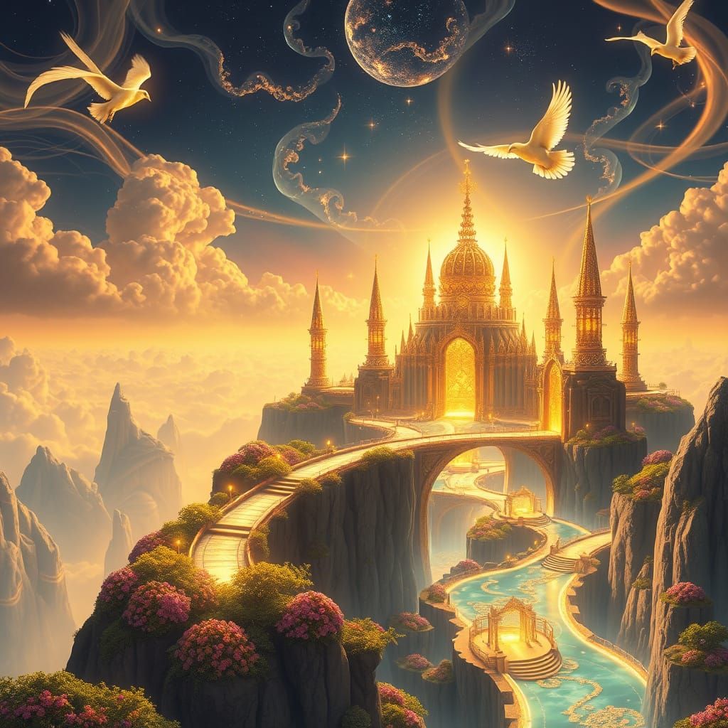 Ethereal Kingdom of Aurion in Golden Twilight