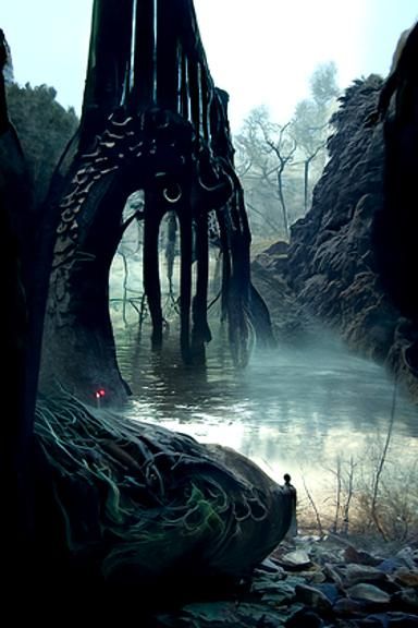 Misty Hollow with Dark Threat: Digital Art