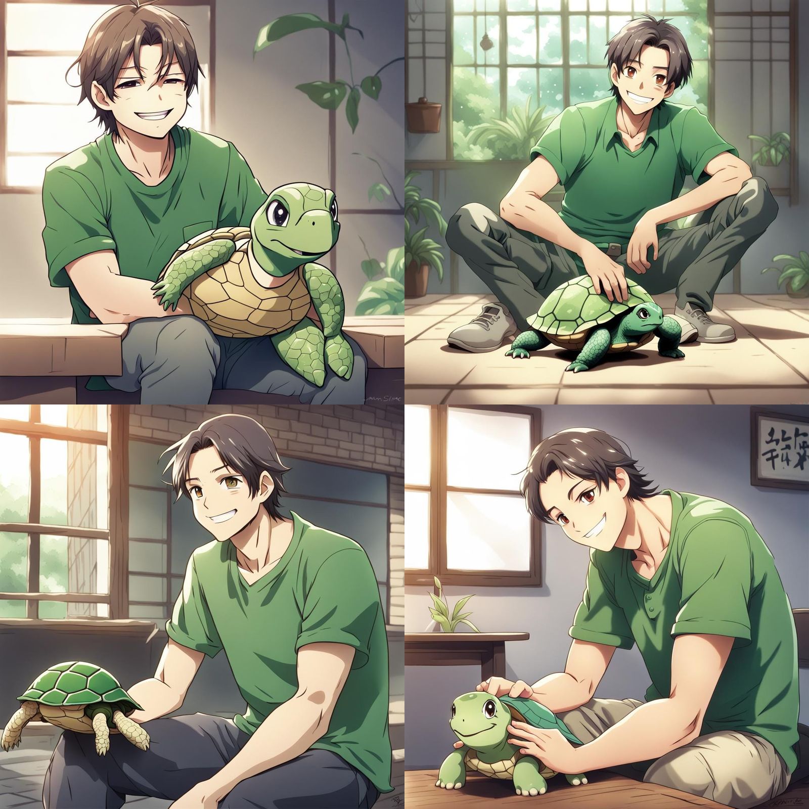 Man and Turtle in Anime Style