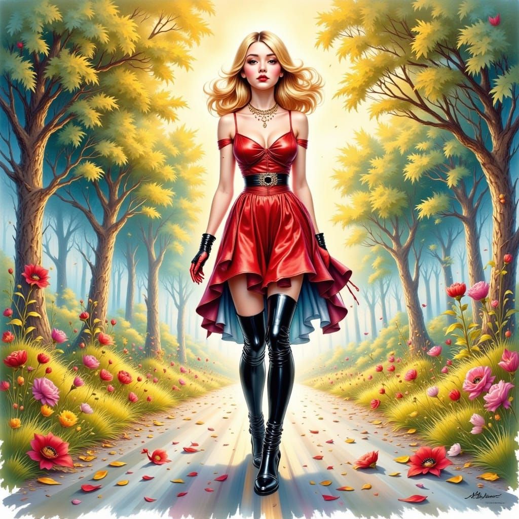 Disney-Inspired Woman in Stilettos on Textured Road