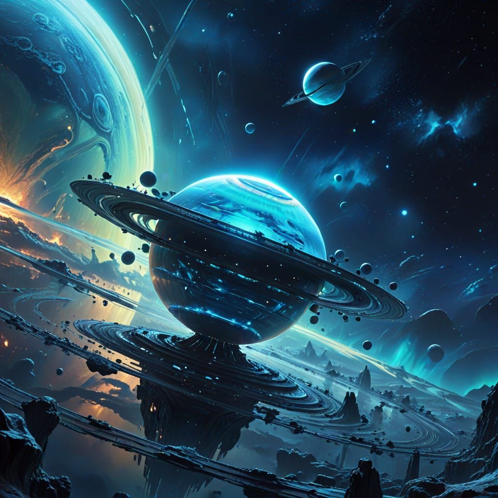 Saturnian Aliens in Surrealist Oil Painting