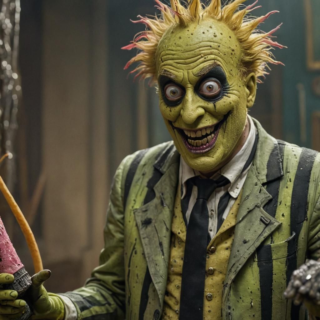 Beetlejuice as Spongebob: Hyperrealistic Digital Art
