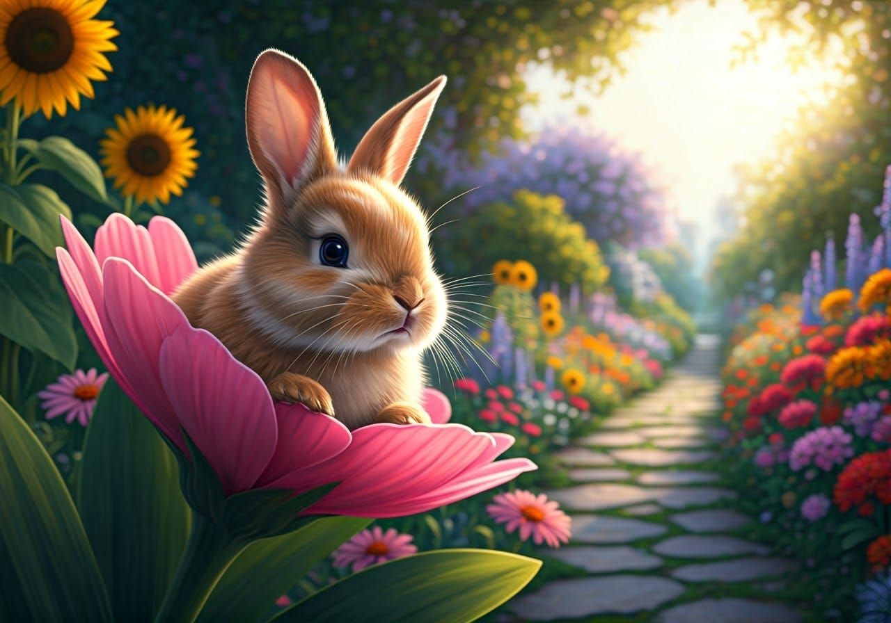 Whimsical Bunny in a Vibrant Garden