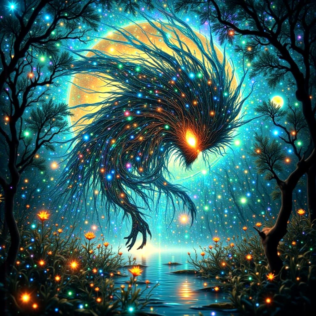 Surreal Grid Beast Emerges From Portal in 3D