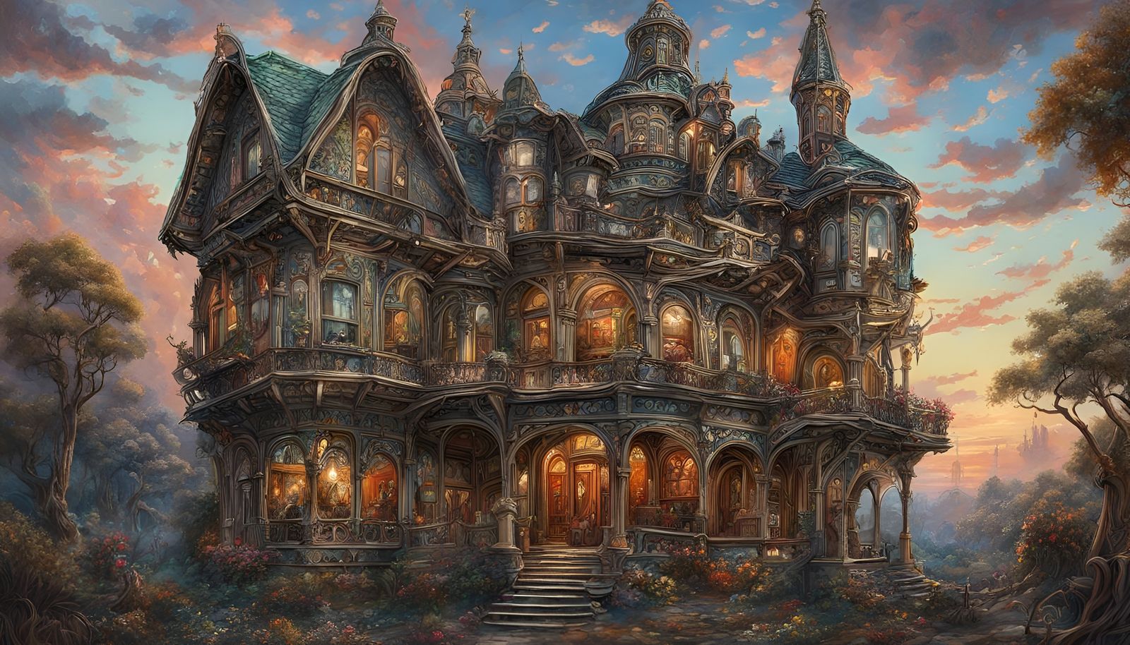 Fantastical House in Gouache Impressionist Style