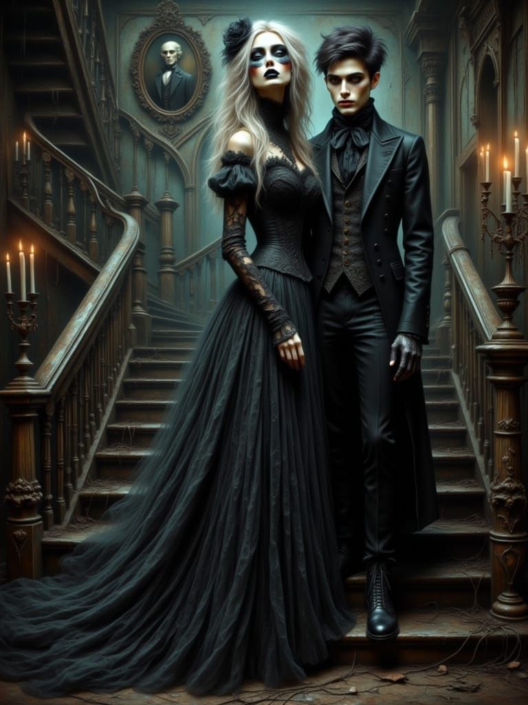 Ghost Bride in Gothic Mansion, Haunting Realism