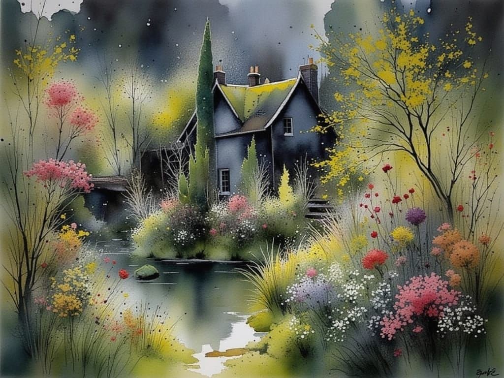 Vibrant Blooms Shine in a Darkened Backyard Oasis