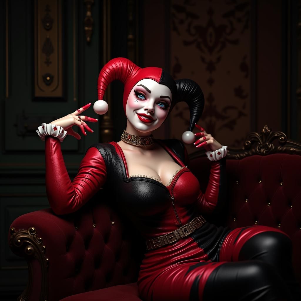 Harley Quinn Portrait in Art Nouveau Style