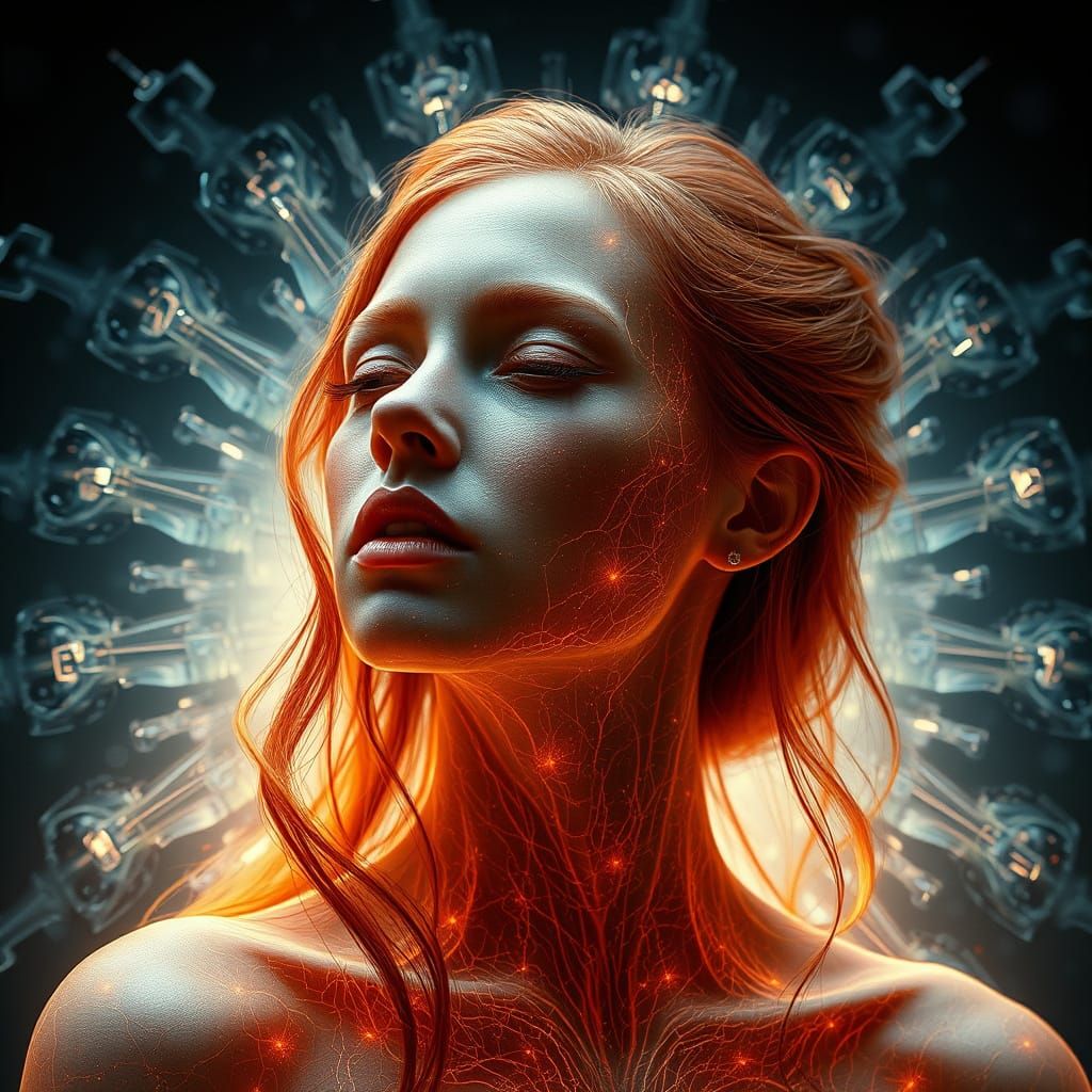 Radiant Redheaded Woman in Ethereal Aura