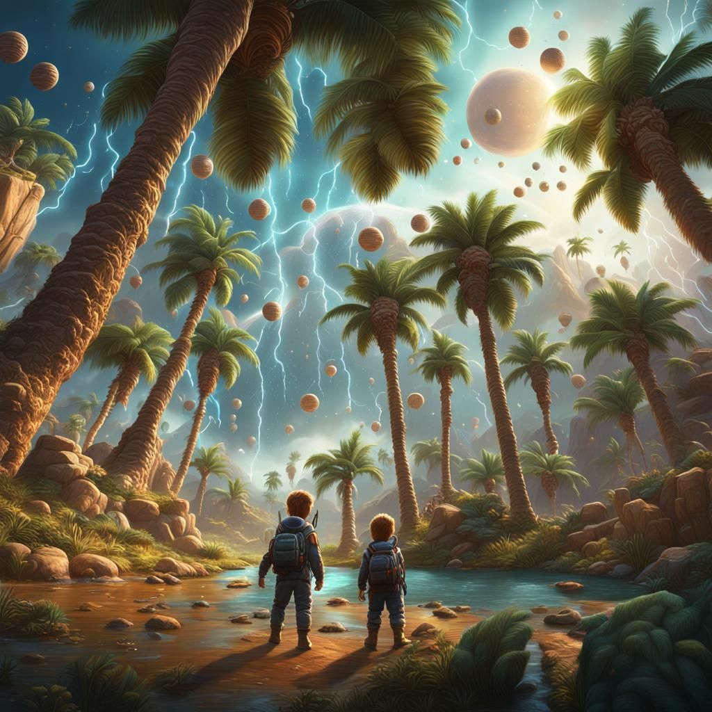 Babies Under Comet Sky: Fantastical Matte Painting