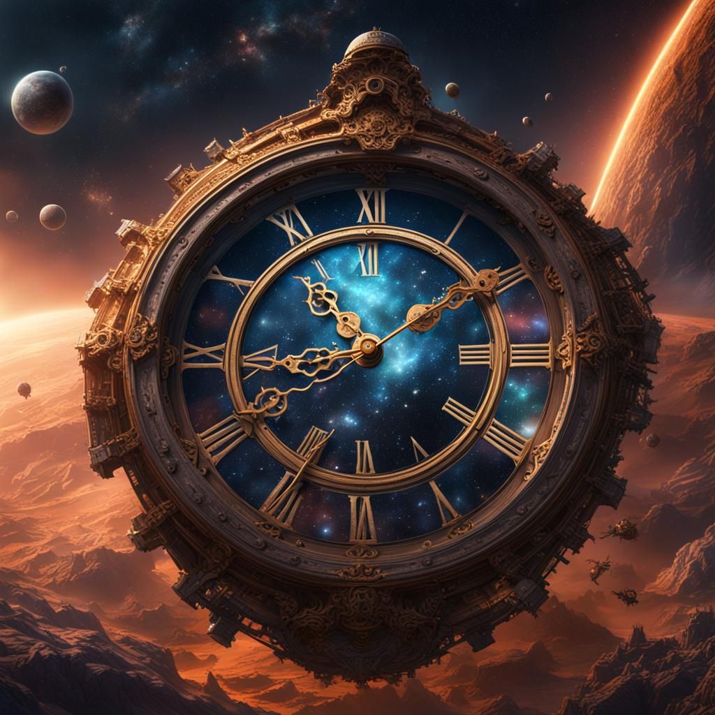 Fantastical Clock in Space: Detailed Matte Painting