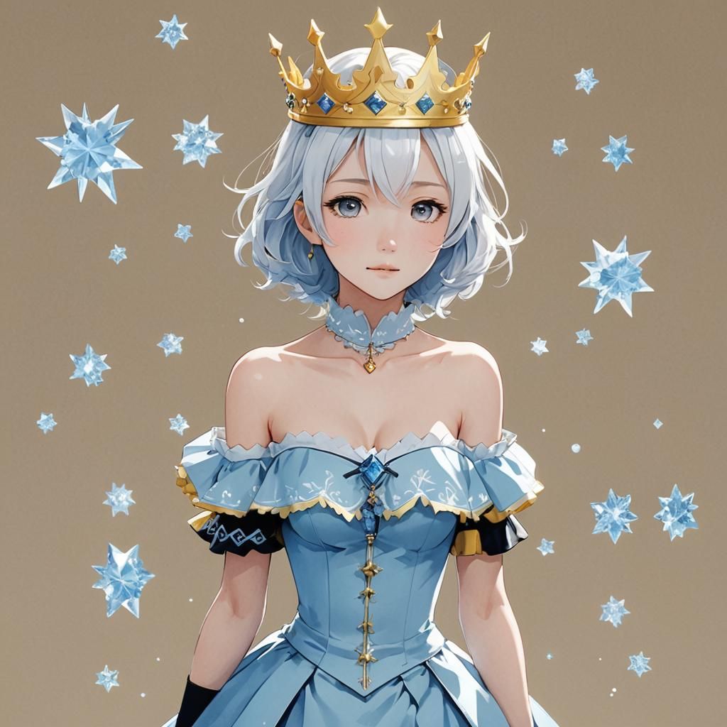 Anime Character with Ice Crystal and Crown
