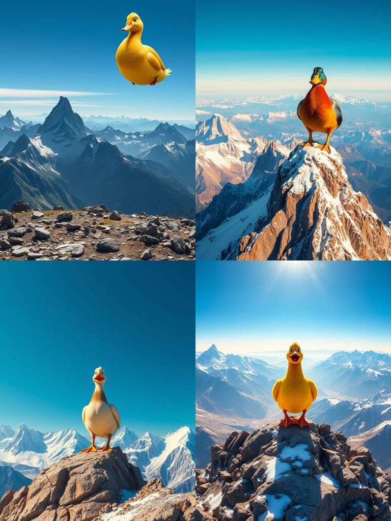 Surreal Alpine Landscape with a Smiling Duck atop Majestic P...