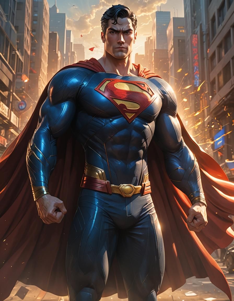 Heroic Anime Superman in Golden Hour Lighting