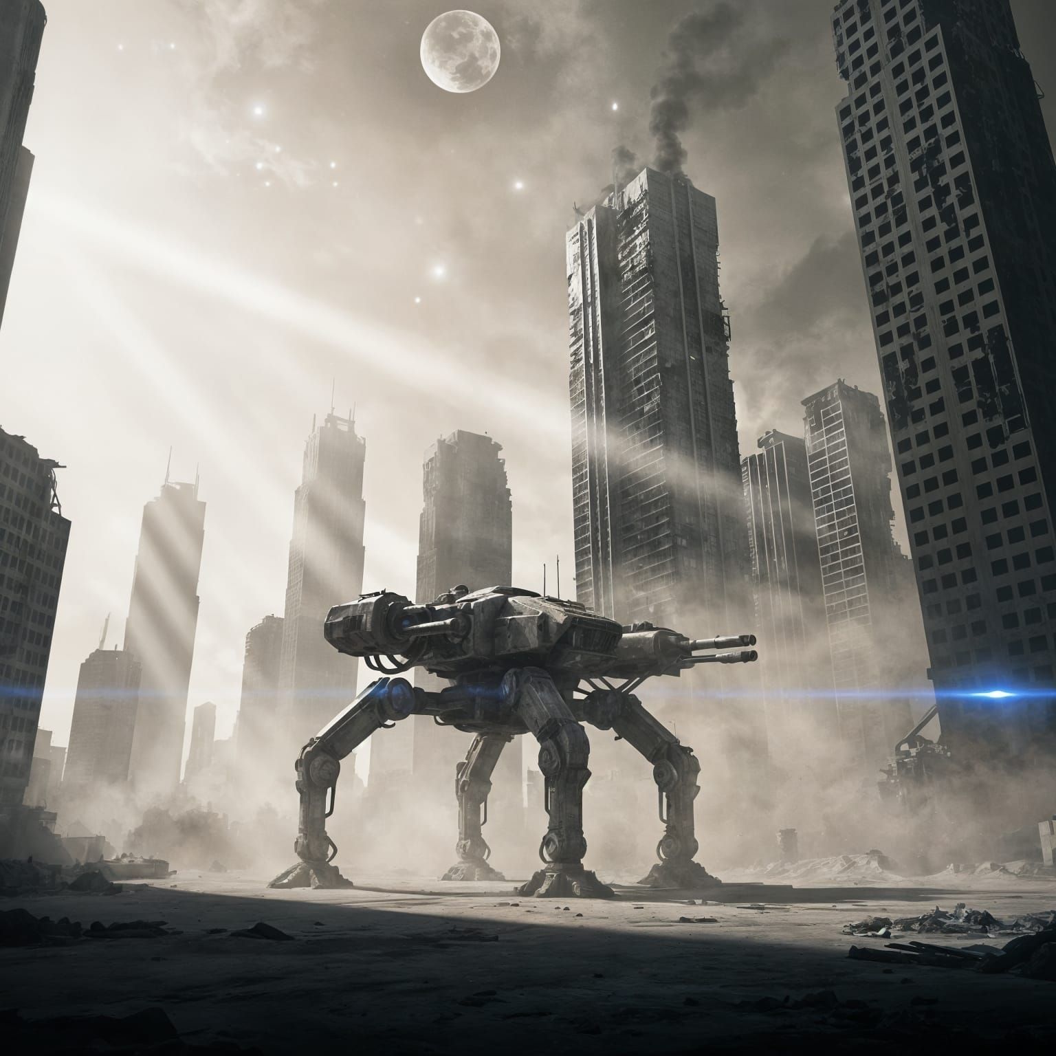 Lone Mech Walks a Post-Apocalyptic City