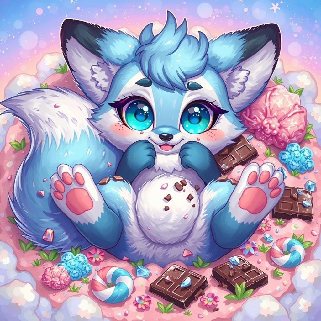 Chubby Blue Fox in Candy Land, Digital Art