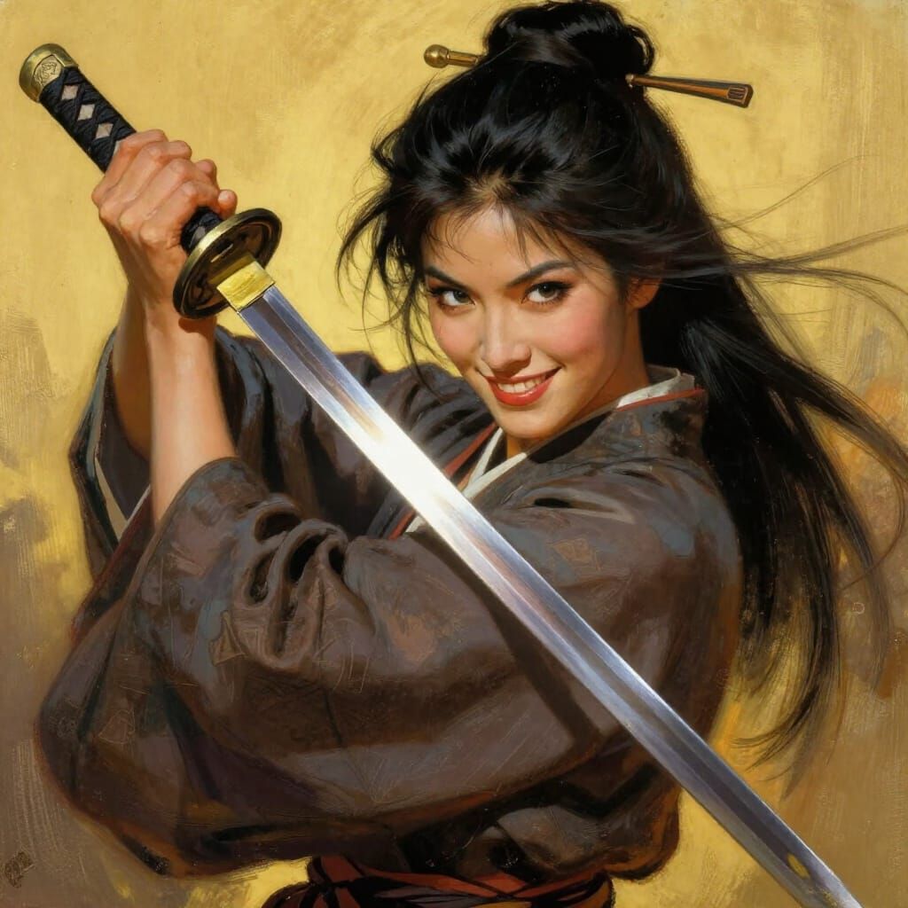Beautiful Samurai Warrior Woman with Katana