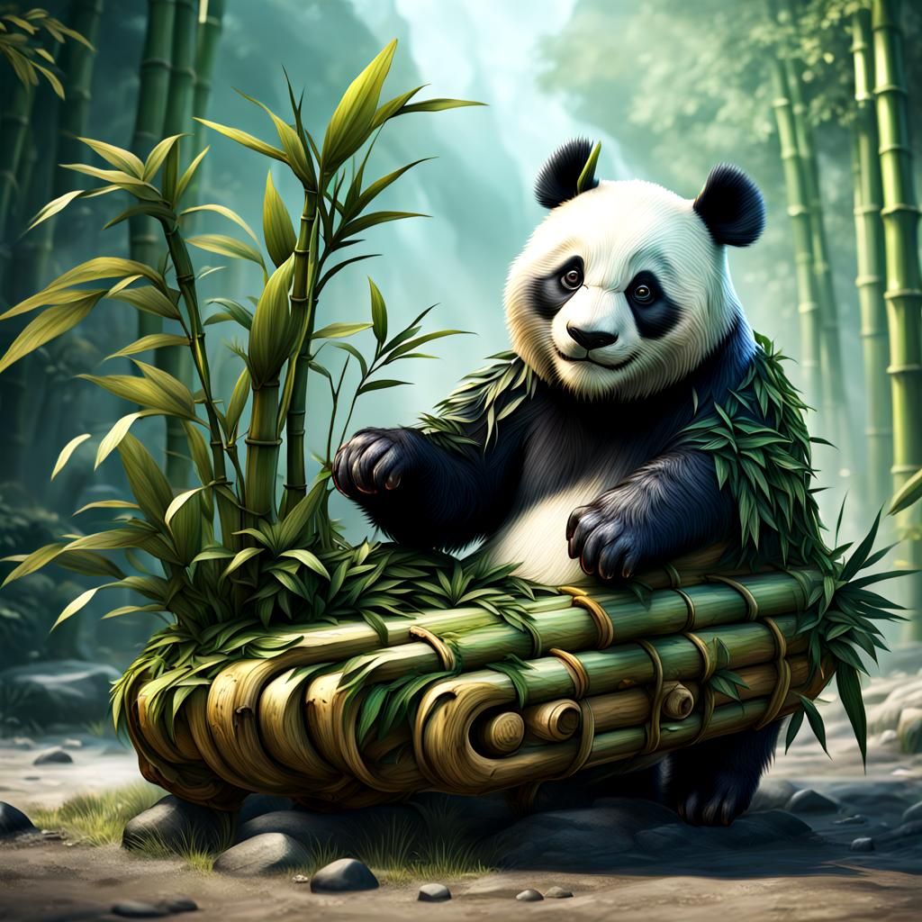 Detailed Bamboo Panda Sculpture: Fantasy Concept Art