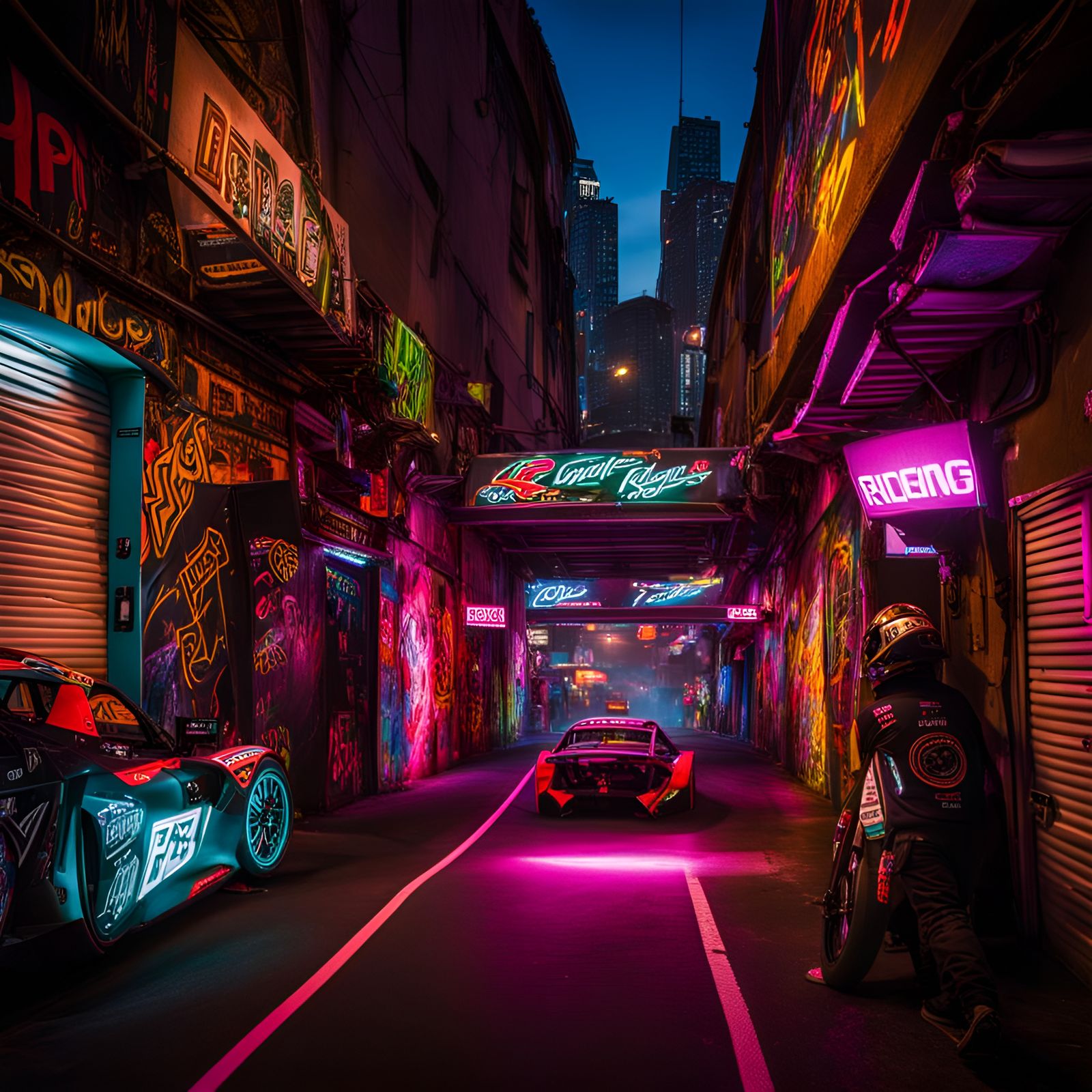 Cyberpunk Neon Racing Scene in Futuristic City