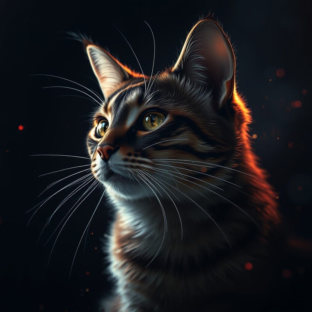 Hyperrealistic Cat in Dramatic Dark Splendor