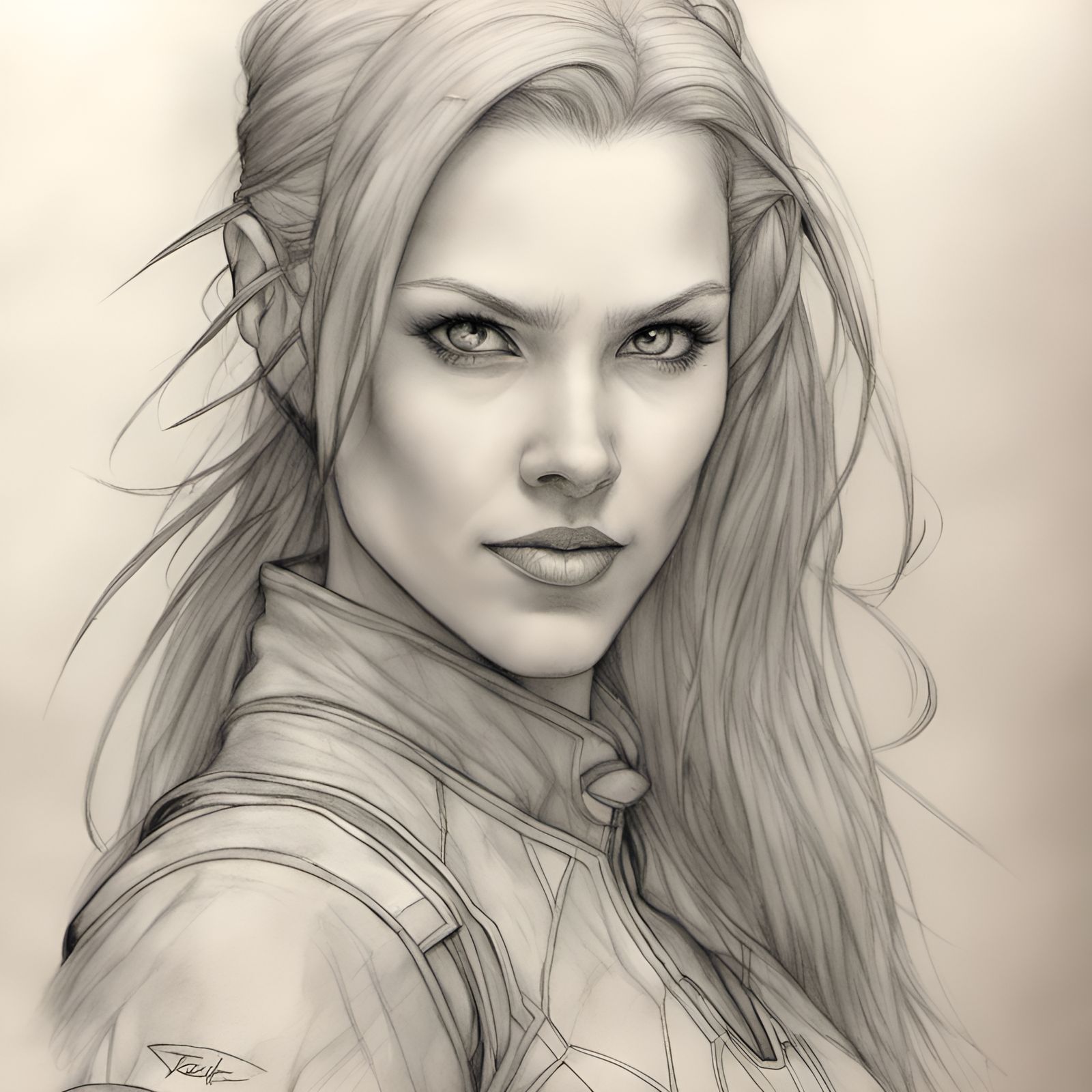 Female Pilot in Expressive Pencil Sketch