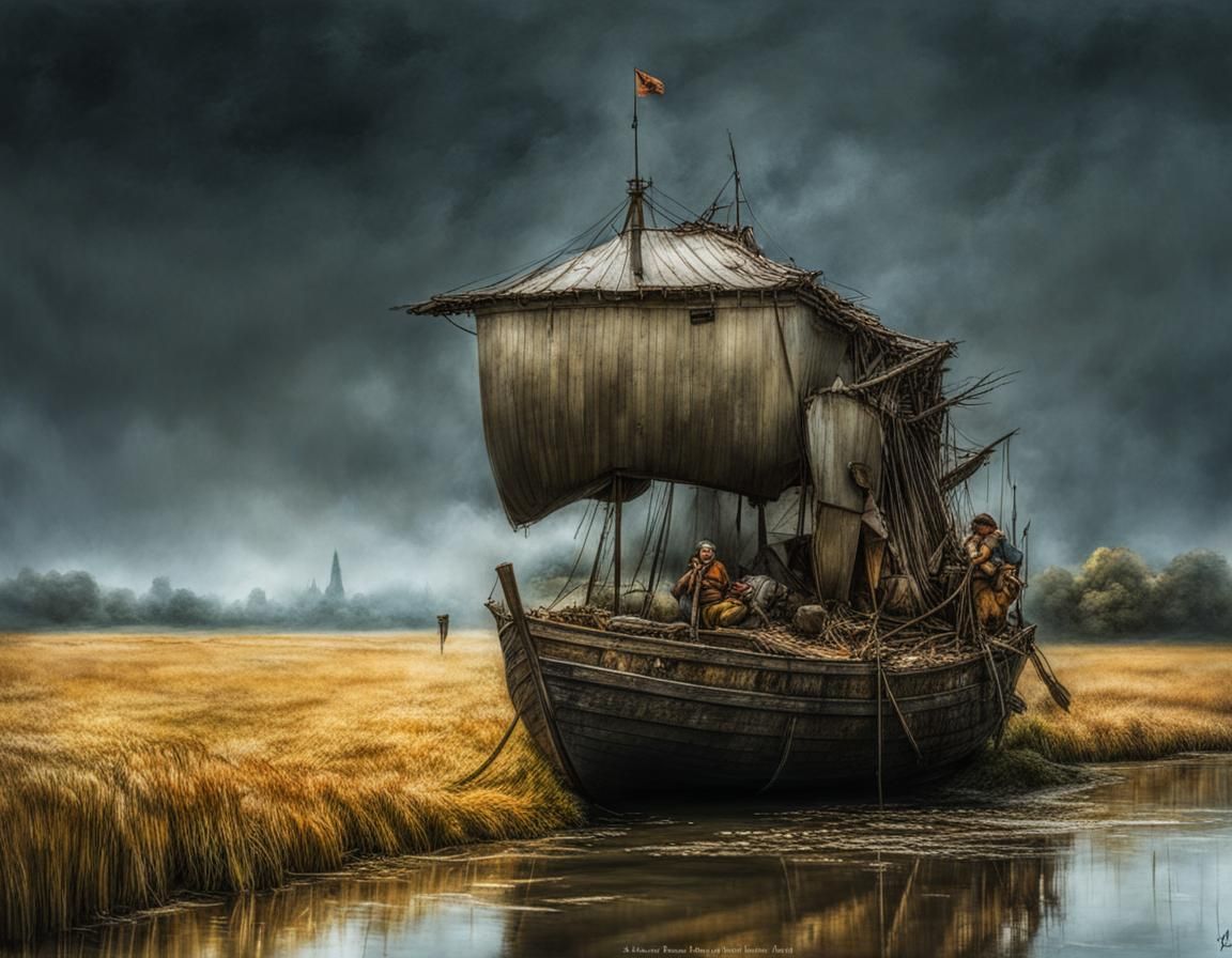 Moody Marsh Boat Watercolor Painting