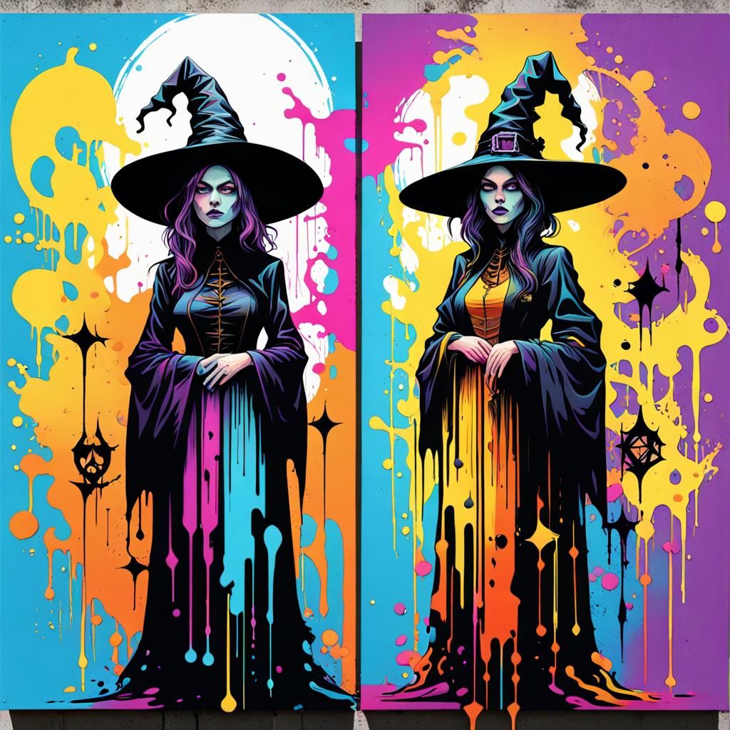 Gothic Witch and Victorian Warlock Graffiti Art