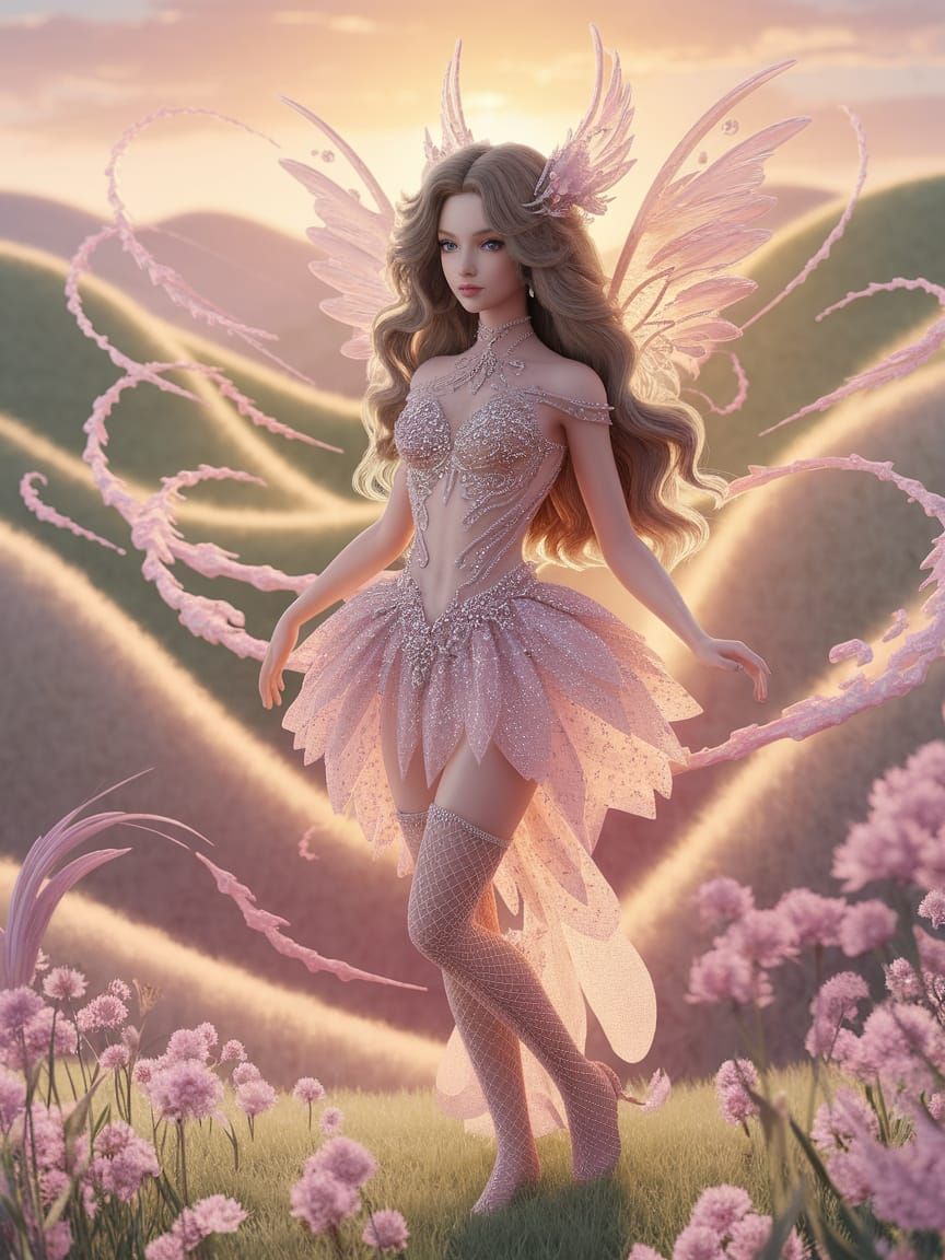 Magical Girl in Pastel Hills, Art Nouveau Style