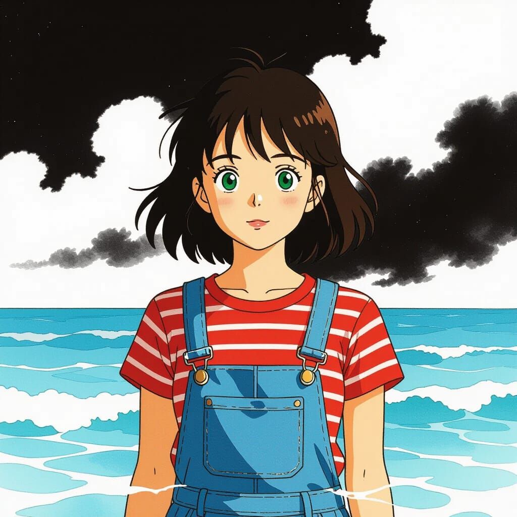 Ghibli-Style 2D Animation of Girl in Ocean