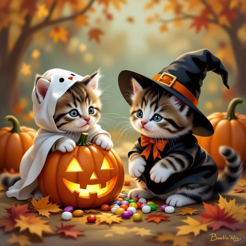 Adorable Baby Kittens in Halloween Costumes