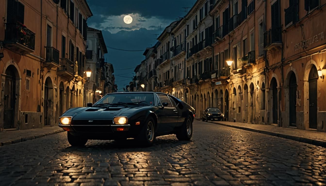 1971 Ford Races Through Naples: Cinematic Still