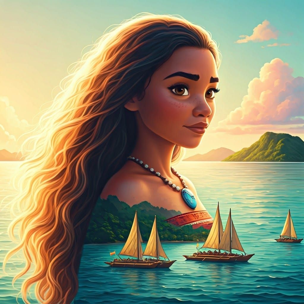 Moana Double Exposure Portrait in Impressionistic Style